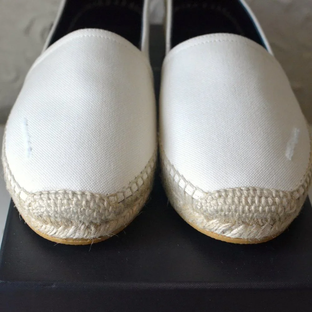 SAINT LAURENT Logo Embroidered Espadrille Flats